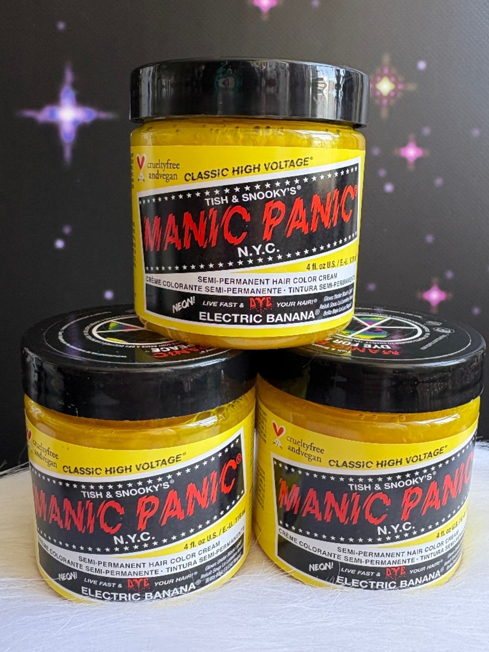 Manic Panic Electric Banana 4oz Amplified Neon Yellow Semi Permanent hair dye x3